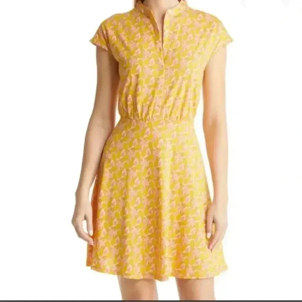 NWT BODEN Flippy Jersey Dress Yellow Pineapple Print Mini Cotton Modal US 14R